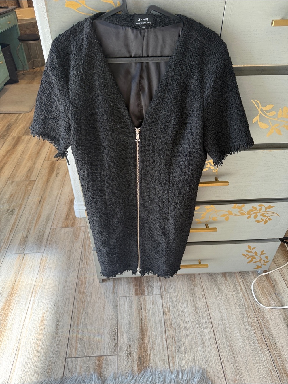 Bardot Black Textured V-Neck Zip Dress